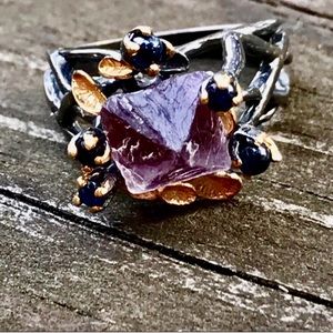 NATURAL AMETHYST➕SAPPHIRE STERLING RING